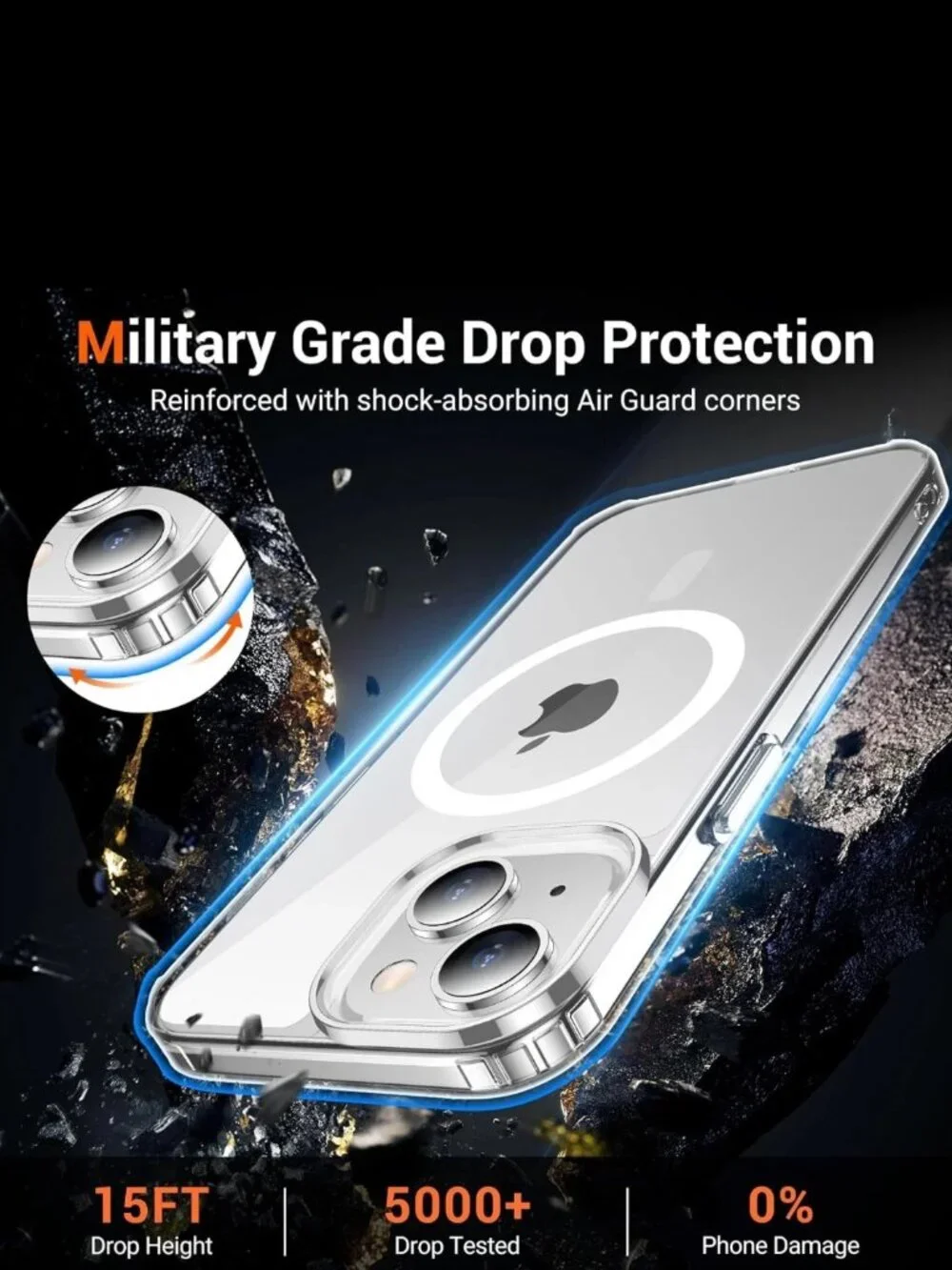 Temdan for iPhone 15 Case Clear, Compatible with Magsafe, Anti-Yellowing, Milit